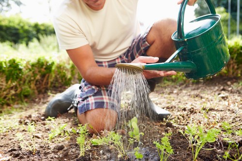 Group of local gardeners exchanging accessible planting guides outdoors